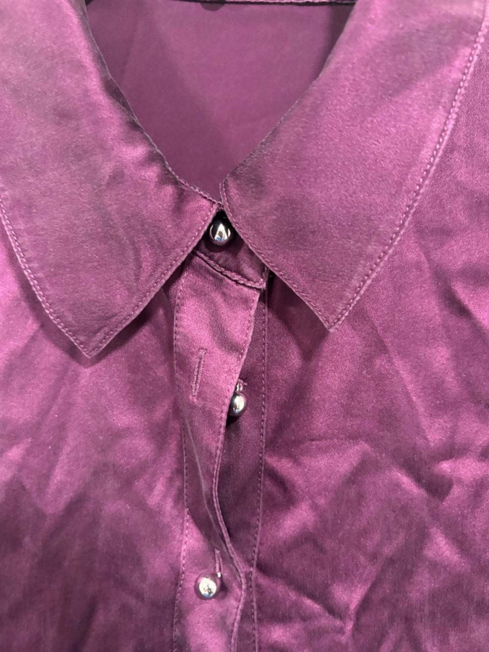 Ravella Women's Milano Silk Blouse Deep Plum Button-Down Satin Shirt - Picture 3 of 5